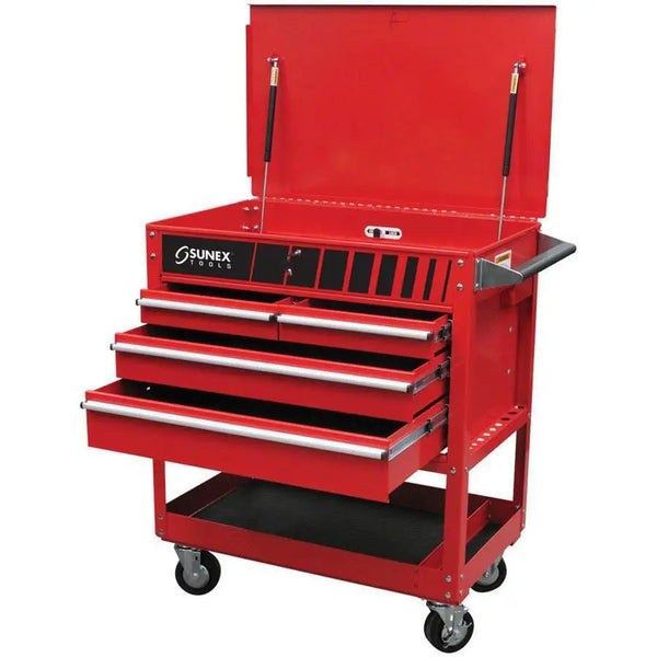 Service Cart with Locking Top and Locking Drawer- Red