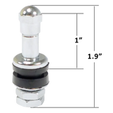 Metallic valve stem with a spherical top and cylindrical body, showing measurement annotations.