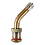 Curved brass clamp-in valve with metal nut and knurled cap for 9.7mm truck tires