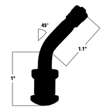 Black silhouette of a 9.7mm truck valve clamp-in valve with curved design and measurements