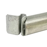 Metal clamp or fastener with a cylindrical body and a flattened end.