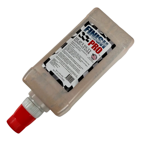 Bottle of Fanner-Pro hand sanitizer with red cap next to AA Finish Pro heavy-duty hand cleaner