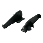 Two black plastic car roof rack components or attachments.