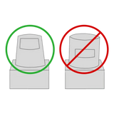 Simple diagram showing correct vs incorrect cup positioning for Coats Tire Machine Duck Head