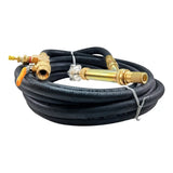 Black rubber hose with brass fittings at both ends.