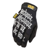 Black Mechanix-branded work glove with white lettering.