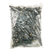 Clear plastic bag filled with numerous black rubber grommets or bushings.