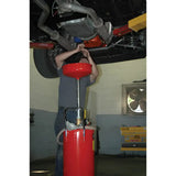 Red ATD-5200 pressurized oil drain with funnel for easy oil disposal and storage