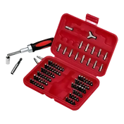 Red plastic toolbox with screwdriver bits in ATD-549 Master Bit Set and reversible ratchet