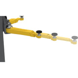 Articulated yellow mechanical arm with multiple joints and mounting points.