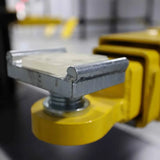 Metal clamp with yellow bracket for Challenger CL16 heavy-duty two-post lift