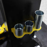 Yellow plastic holder with three metal socket attachments for Challenger CL16 two-post lift