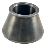 Metallic conical reducer fitting with a wide base and narrower top opening.