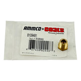 Brass hexagonal threaded fitting or adapter in a plastic packaging bag with a product label.