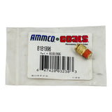 Brass connector or fitting with red threading in a sealed plastic package labeled ’Ainmco Coats’.