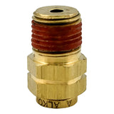 Brass plumbing fitting or valve connector with a red rubber seal.