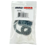 Plastic bag containing metal washers or fasteners with a product label and barcode.