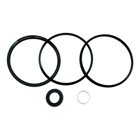 Set of black rubber O-rings or gaskets of varying sizes.