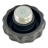 Radiator cap or coolant reservoir cap with a scalloped black plastic edge and metallic top.