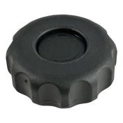 Black plastic knob with a ridged edge and circular indentation on top.