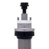 Spark plug with a black top and gray threaded base.