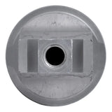 Circular metal object with a central hole and two rectangular protrusions.