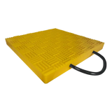 Yellow plastic outrigger pad with black handle for Esco Criblok Cribbing System