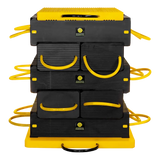 Black and yellow Esco storage organizer for composite cribbing with cord management slots