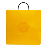 Yellow plastic mat with handle and logo for Esco Criblok Cribbing System