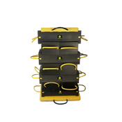 Black and yellow Esco cribbing blocks with handles and stability plates for support