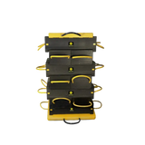 Black and yellow Esco cribbing blocks with handles and stability plates for support