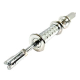 Metal screw anchor with expanding mechanism.