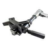 Adjustable metal clamp or mounting bracket with articulating arm.