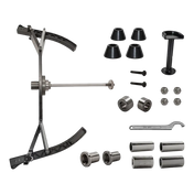 Motorcycle front fork and suspension assembly with Hofmann balancer adapter kit for wheel service