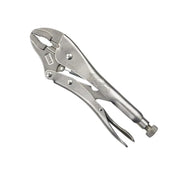 Adjustable locking pliers with curved jaws and a silver metallic finish.