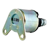 Cylindrical metal solenoid or starter motor with a mounting bracket.