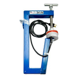 Blue metal frame vulcanizing tool with an attached electrical heating element and cord.