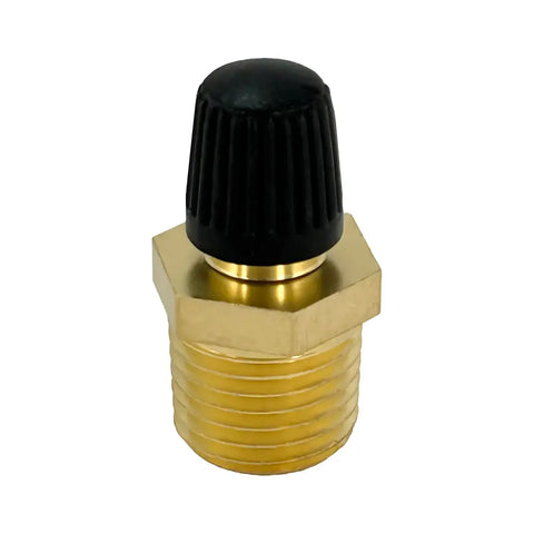 Brass valve or fitting with a black plastic cap.