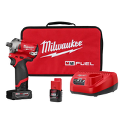 Milwaukee M12 Fuel Stubby Impact Wrench Kit with batteries and charger in a case