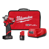 Milwaukee M12 Fuel Stubby Impact Wrench Kit with batteries and charger in a case