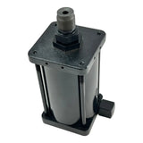 Pneumatic or hydraulic cylinder with a mounting base and threaded rod on top.