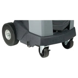 Wheeled base or dolly with two large pneumatic tires and two smaller swivel casters.