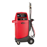 Red automotive fluid exchange machine with wheels and a control panel.