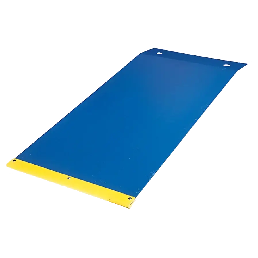 Blue exercise or yoga mat with yellow edges.