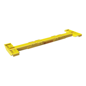 Yellow metal shipping container spreader bar used for lifting cargo containers.