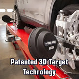 Red cylindrical device with sensors attached to a vehicle’s undercarriage for 3D target technology.