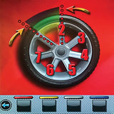 Stylized wheel with clock numbers and colorful segments representing gear shifts.