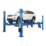 Blue Rotary SMO14L 14,000 lbs. four-post lift supporting a white Jeep Grand Cherokee