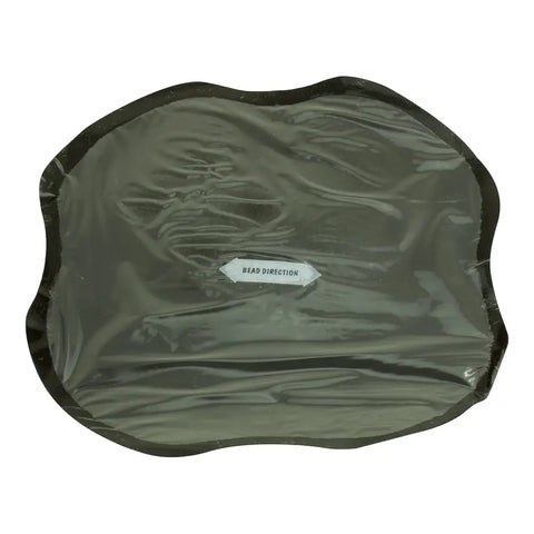 Olive green, flexible water container or bladder with a cap labeled ’WATER PURIFICATION’.